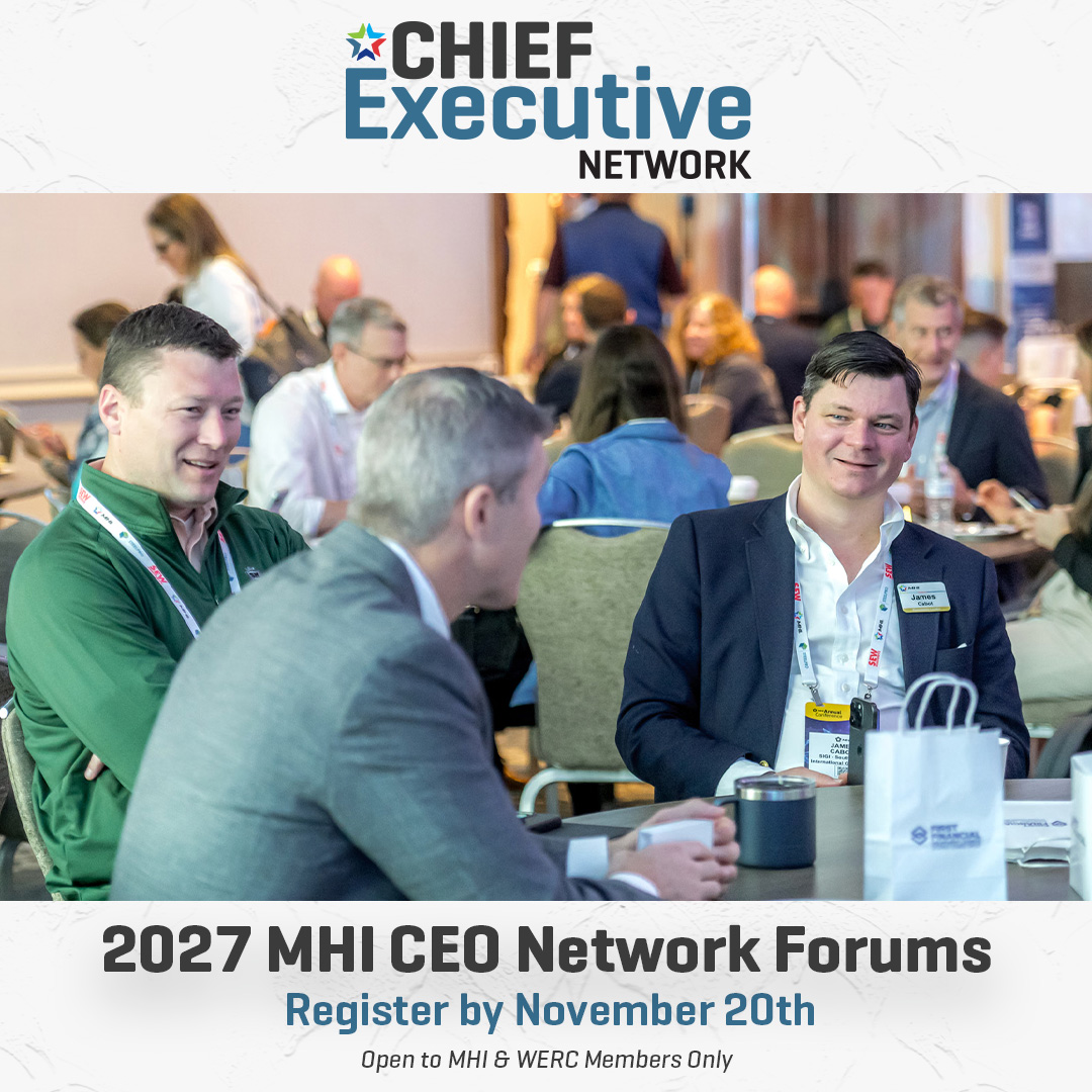 WERC's tweet photo. Better decisions start with trusted peers. CEOs and Presidents, the 2027 MHI CEO Network Forums are now open.

These professionally facilitated meetings, recently profiled in a ForumSpace case study, give Presidents and CEOs a safe space to discuss leadership challenges. Read the case study: https://t.co/1BK39xksL6

Open to MHI & WERC Members Only. Register by November 20th or learn more by contacting Mary Alyson Ammons at MAmmons@mhi.org.