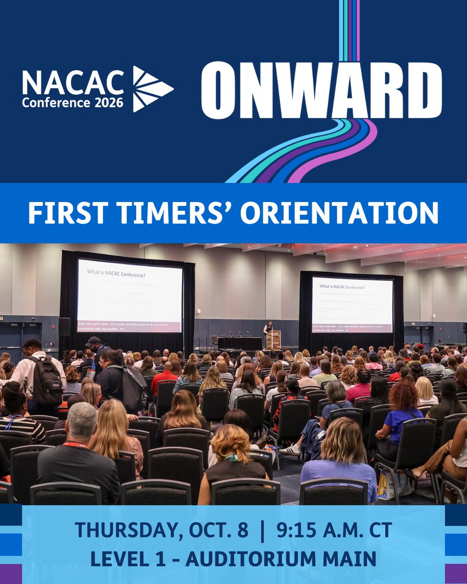 NACAC's tweet photo. First time at #NACAC Conference? You’re not alone! 2,000+ professionals attend conference for the 1st time each year. Join us tomorrow for First Timers' Orientation, where you can get insider tips and connect with other first-time attendees. https://t.co/mypCbhLTbs #NACAC2026 https://t.co/5sGRRbsiP9