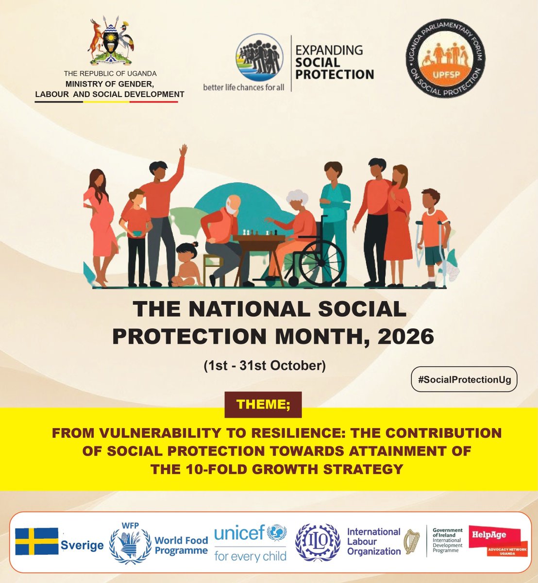 Mglsd_UG's tweet photo. This October, the Multi-sectoral  Social Protection Community of Practice (CoP), for the 4th year running, is coordinating a series of activities in the month of October, dubbed, the National Social Protection Month,  to heighten advocacy for social protection. The Month will be crowned with a high-level national disalogue on Thursday, 29th Oct. 2026. Stay on these platforms for updates.
#SocialProtectionUg