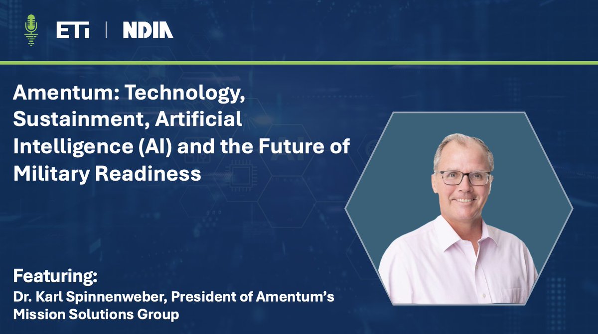 EmergingTechETI's tweet photo. 🎙️Podcast Release: In this episode, Dr. Arun Seraphin speaks with Dr. Karl Spinnenweber, President of Amentum’s Mission Solutions Group, about how the company is using emerging technology and AI to support complex missions.

Watch here: https://t.co/8y6mlVXoZD 

#Amentum https://t.co/OcXuoEz1jc