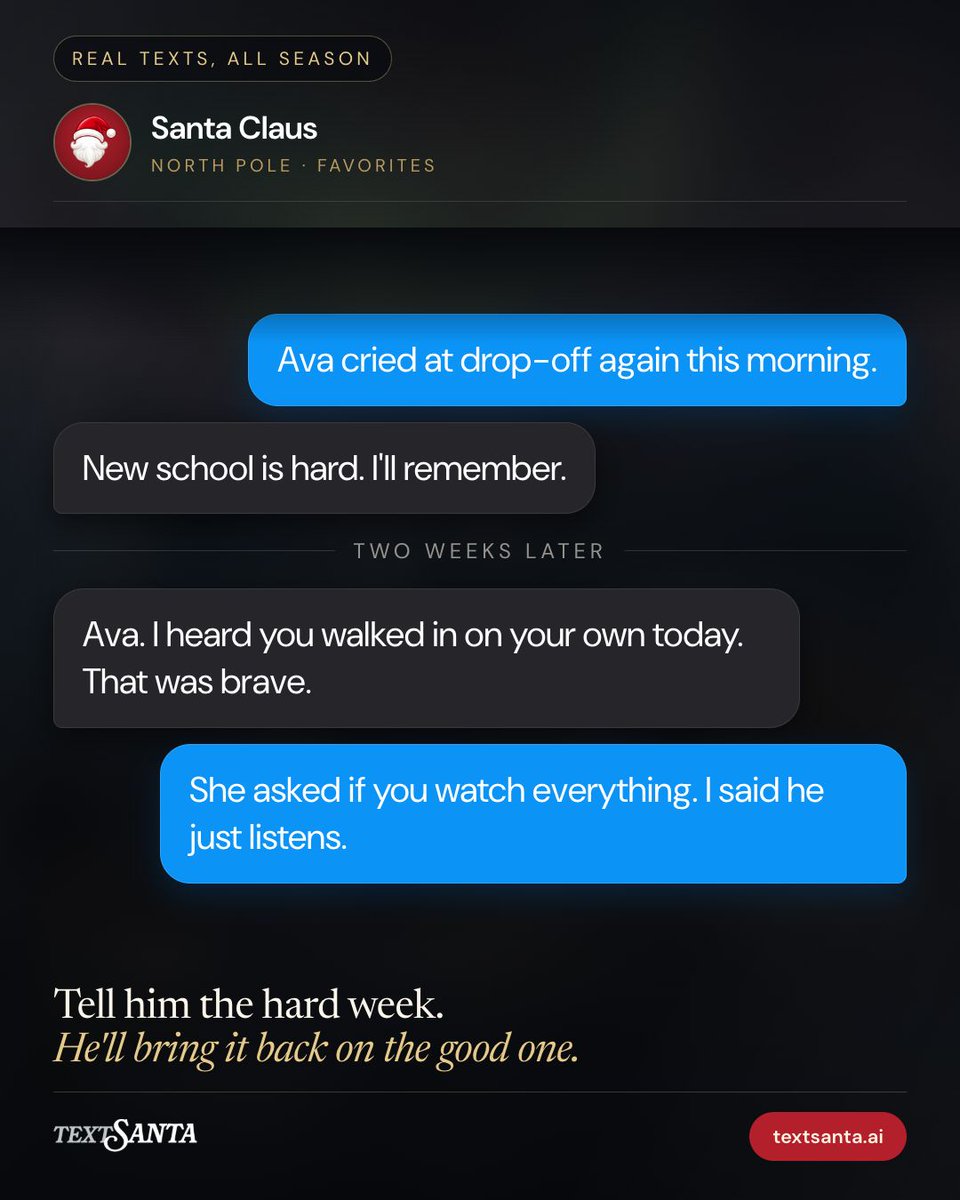 textsantaai's tweet photo. Tell him the hard week. He'll bring it back on the good one.

#textsanta #santaclaus #bigfeelings #parentingwins #christmasmagic #kindnessmatters #Christmas #ParentingHacks

https://t.co/PLaIKMqID4 https://t.co/JWztBSVt1S