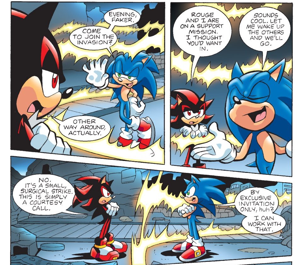 bluchup_'s tweet photo. i dont care if it's out of character I really like archie shadow's dynamic with sonic https://t.co/zos2Vdzytw