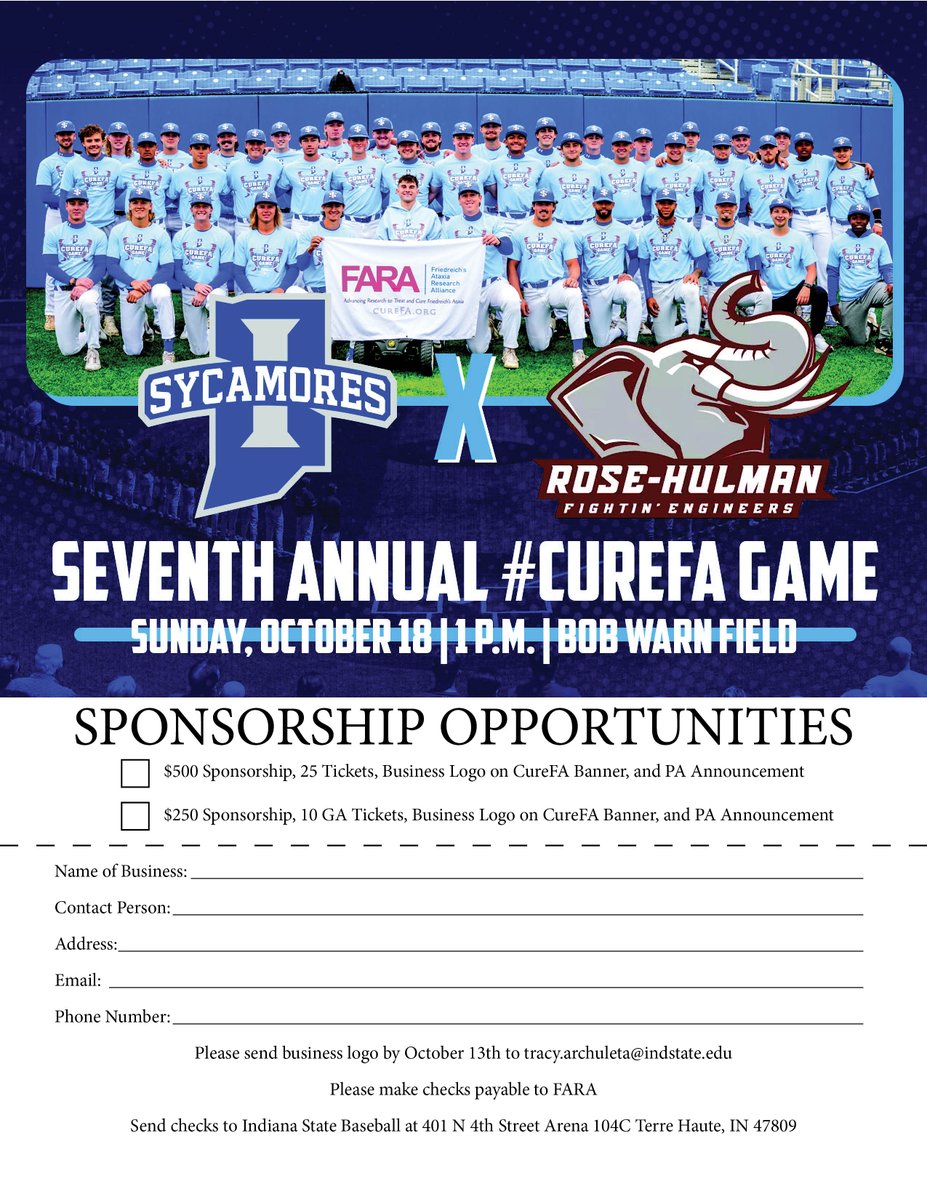 IndStBaseball's tweet photo. Sponsorships are still available for the 2026 #CUREFA Game.

Click the link for more information ⤵
https://t.co/wMR8ckxQsk

#MarchOn https://t.co/25WhDGmtuu