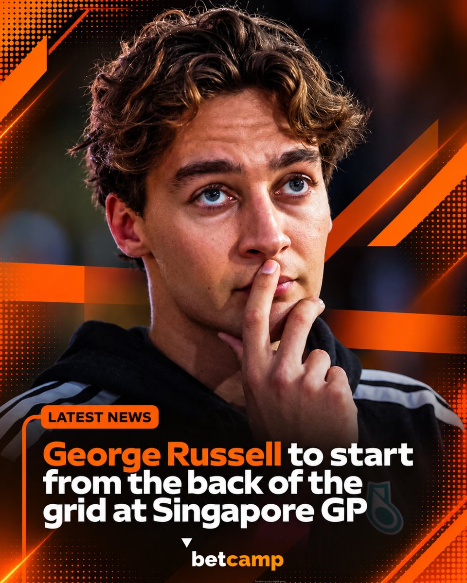Betcamp_ng_'s tweet photo. George Russell is set to start from the back of the grid at Sunday's Singapore Grand Prix due to a power unit change in a further blow to his championship hopes 😔
#f1 #russell #betcamp #jointhecamp https://t.co/jgpyQG8FQ7