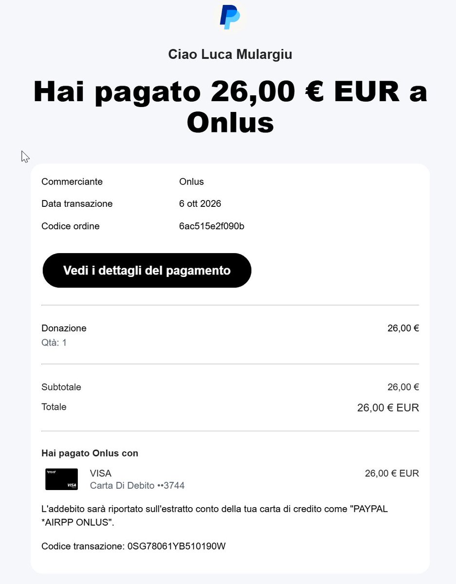 MulargiuLuca's tweet photo. COME PROMESSO — QUINTO MESE

Quando ho iniziato questa iniziativa, cinque mesi fa, c’era una cosa che avevo ben chiara in testa: volevo che una piccola parte di ciò che sto costruendo su eToro potesse avere un valore anche fuori dal mondo degli investimenti.

Non sapevo quanto sarebbe cresciuta la community, quanti copiatori sarebbero arrivati o quanto avremmo potuto donare nel tempo.

Sapevo soltanto una cosa: volevo iniziare.

Avevo quindi preso un impegno molto semplice: destinare ogni mese il 10% della remunerazione che ricevo attraverso il programma Popular Investor di eToro a un’iniziativa benefica, coinvolgendo anche voi nella scelta.

Oggi siamo arrivati al quinto mese consecutivo.

E questa volta avete scelto voi.

QUINTO MESE: 26 € AD AIRPP — RICERCA SULLE PATOLOGIE POLMONARI

Nel sondaggio che abbiamo fatto nei giorni scorsi, la scelta è ricaduta su AIRPP — Associazione Italiana Ricerca Patologie Polmonari — ETS.

AIRPP nasce a Padova dall’esperienza di ricercatori impegnati nello studio delle patologie polmonari e sostiene la ricerca scientifica anche attraverso borse e premi destinati ai ricercatori.

Tra le patologie su cui viene portata avanti attività scientifica c’è anche la fibrosi polmonare, una malattia cronica e progressiva per la quale la ricerca continua ad avere un ruolo fondamentale.

Questo mese abbiamo quindi destinato 26 € alla ricerca.

Può sembrare una cifra piccola.

Ma voglio farvi vedere cosa succede quando una piccola cifra smette di essere un gesto isolato e diventa un’abitudine.

Primo mese: 22 € — Save the Children

Secondo mese: 23 € — Croce Rossa Italiana, Emergenza Venezuela

Terzo mese: 24 € — LNDC Animal Protection

Quarto mese: 25 € — Save the Children, Emergenza Nepal

Quinto mese: 26 € — AIRPP, ricerca sulle patologie polmonari

TOTALE DONATO: 120 €

Cinque mesi fa il totale era zero.

Oggi sono 120 €.

Non cambieranno il mondo da soli, questo è evidente. Ma per me il punto non è mai stato dimostrare quanto possiamo donare oggi.

Il punto è vedere dove possiamo arrivare continuando.

È lo stesso principio che applico da anni agli investimenti: spesso ci concentriamo troppo sul risultato immediato e troppo poco sulla forza della costanza.

Si parte da quello che si ha.

Si continua.

Si lascia lavorare il tempo.

E lentamente qualcosa che all’inizio sembrava piccolo comincia a diventare più grande.

C’è poi un'altra cosa che rende questa iniziativa particolarmente significativa per me.

Una parte della remunerazione che ricevo come Popular Investor esiste grazie alle persone che hanno deciso di affidarmi una parte del proprio capitale copiando il mio portafoglio.

Per questo questi 120 € non li considero soltanto miei.

In qualche modo appartengono anche a questa community.

Ogni nuova persona che decide di seguire il mio lavoro, ogni copiatore che resta con noi nel lungo periodo e ogni crescita degli AUC può contribuire, indirettamente, anche a far crescere nel tempo questa iniziativa.

Ed è forse questa la parte che mi piace di più.

Costruire insieme qualcosa che abbia come obiettivo far crescere il capitale nel lungo periodo, ma riuscire contemporaneamente a restituirne una piccola parte a chi ne ha bisogno.

Come sempre allego anche la ricevuta della donazione. Voglio che tutto rimanga trasparente, esattamente come cerco di esserlo quando vi racconto quello che faccio con il portafoglio, gli acquisti, gli errori e le decisioni che prendo.

Siamo soltanto al quinto mese.

120 € donati.

Il prossimo obiettivo non è fare un gesto enorme.

È semplicemente esserci anche il mese prossimo.

E quello dopo ancora.

Poi vedremo fin dove riusciremo ad arrivare insieme.

Buona giornata a tutti
@LucaMulargiu
Profilo eToro:
https://t.co/jBqi1oq1hD

Se volete provare o iscrivervi a eToro usando il mio link invito:
https://t.co/CGzJl7782h