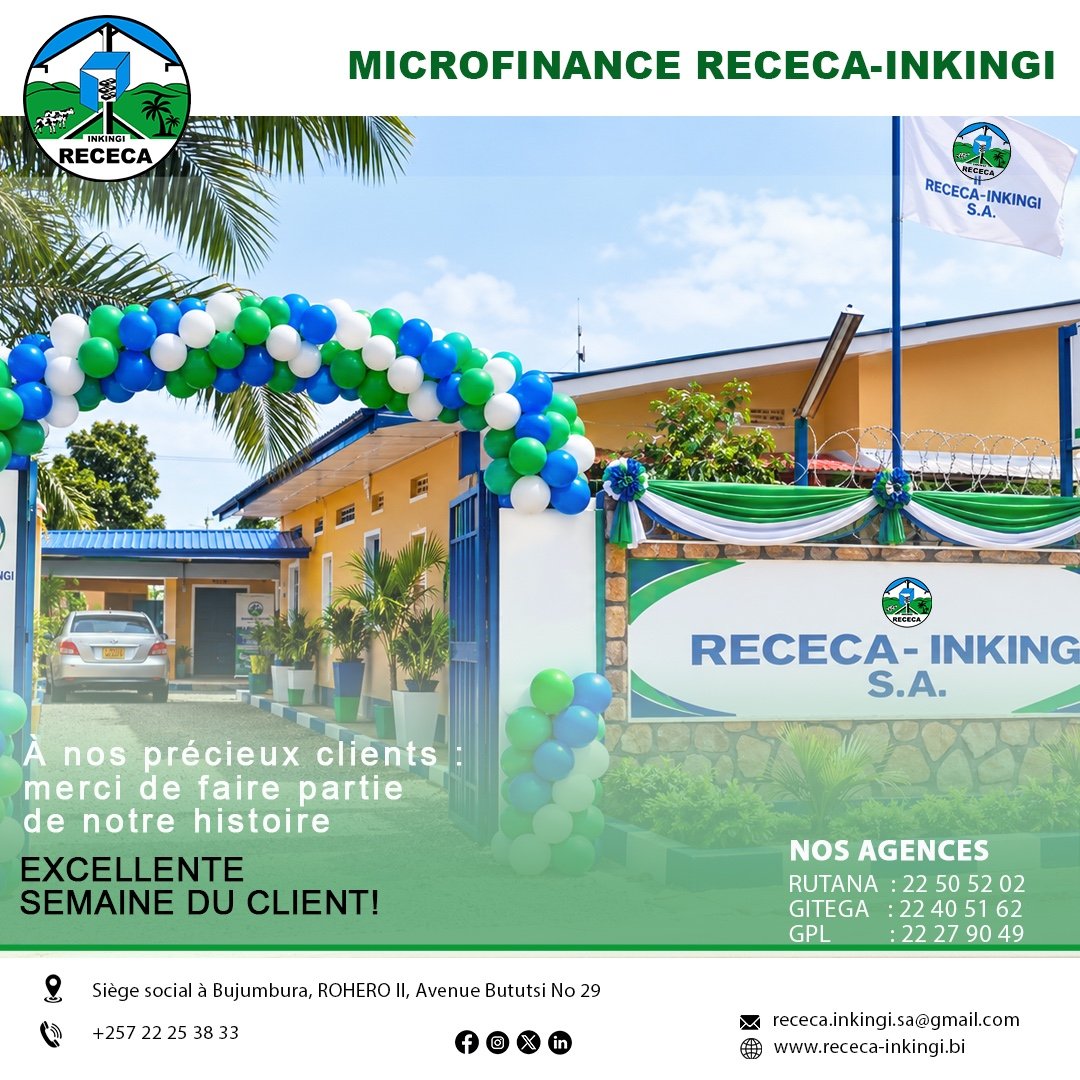 Receca_Inkingi's tweet photo. Avec les solutions de crédit de RECECA-INKINGI, donnez à vos projets les moyens d’avancer et transformez vos idées en réalisations concrètes.

📍 Renseignez-vous auprès de l’agence RECECA-INKINGI la plus proche.

#RECECA #RECECAInkingi #Crédit #Microfinance #burundi https://t.co/kuPAyJ6TPs