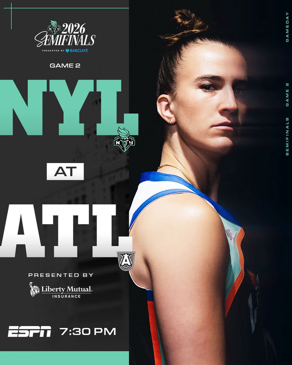 nyliberty's tweet photo. GAME 2, LET’S GET IT 🫡

🆚 @AtlantaDream 
⌚️ 7:30pm/ET
📺 @espn 

#SEAFOAMSZN | #LIGHTITUPNYL🗽 https://t.co/1hFkLCLSY9
