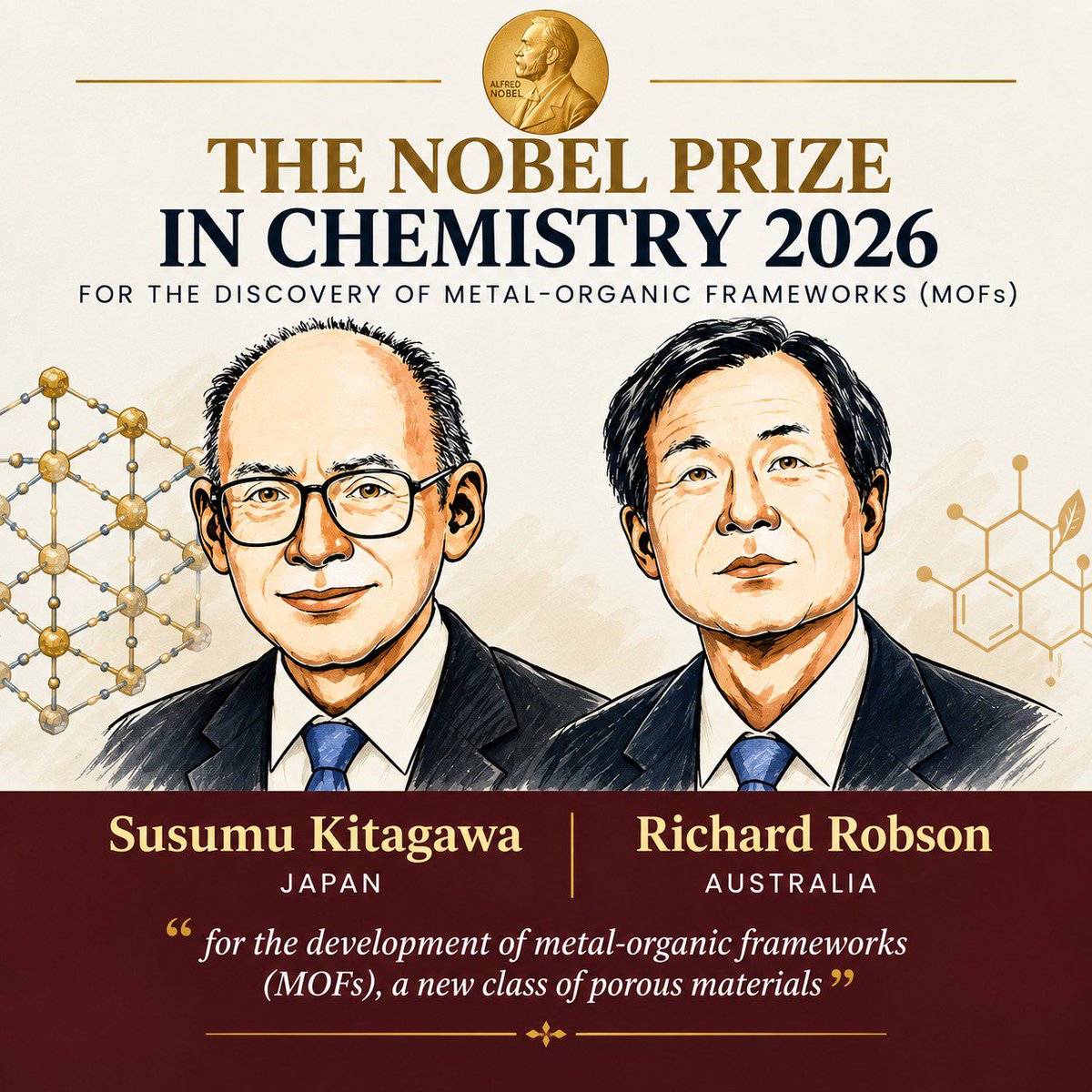Vidyagramar's tweet photo. 🧪🏆 Nobel Prize in Chemistry 2026!

Henri B. Kagan और Kenso Soai को Chemistry में Nobel Prize 2026 से सम्मानित किया गया। 🔬✨
यह सम्मान non-linear effects और autocatalysis in asymmetric organic synthesis की खोज के लिए दिया गया है। https://t.co/f1Kfu2qx4Y