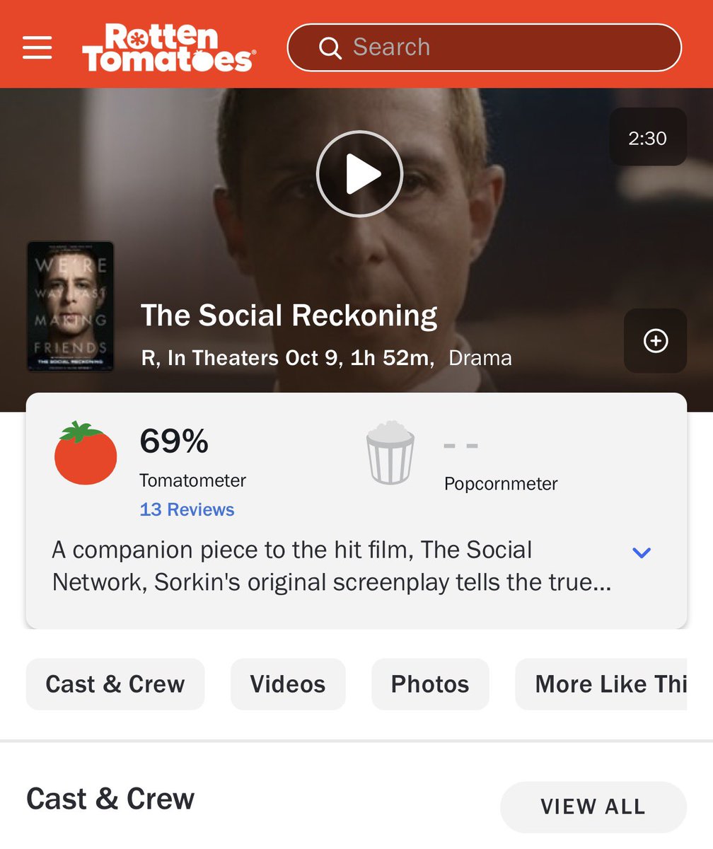 HollywoodHandle's tweet photo. ‘THE SOCIAL RECKONING’ debuts with a 69% score on Rotten Tomatoes 🍅 

In theaters this Friday. https://t.co/w7pPYo9itF
