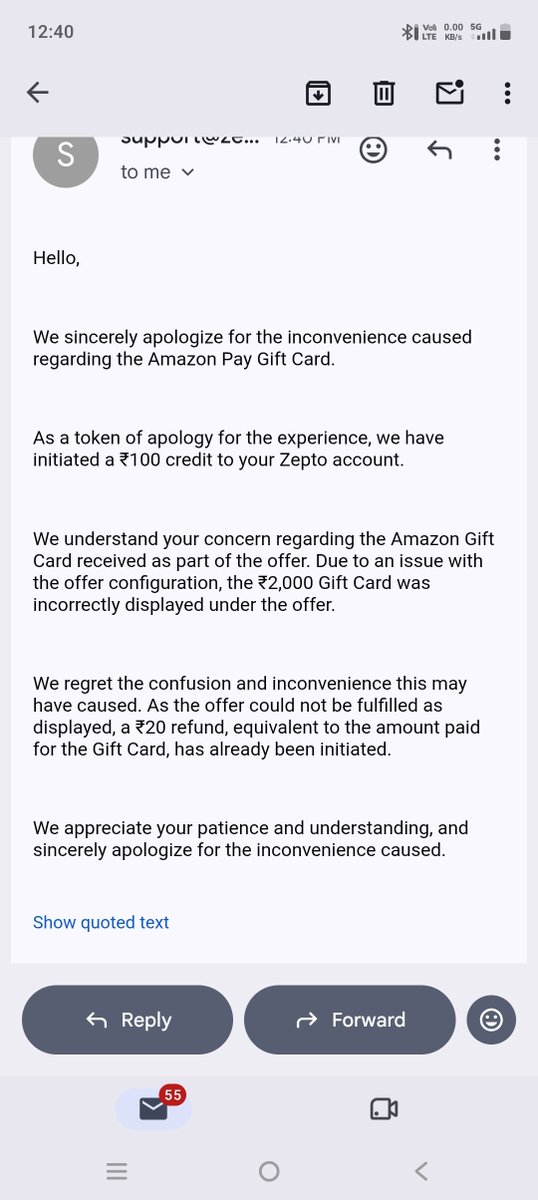 Ankushkumar_x90's tweet photo. Defrauded by @ZeptoNow @zeptocares! Order #RGTLJGKRD24992 accepted for ₹2000 Amazon Pay Gift Card, but now denied citing "offer configuration error". NCH Docket #10299593 filed. Sending automated replies instead of resolution. Last warning before e-Jagriti Consumer Court filing! https://t.co/fIKtudjDQm
