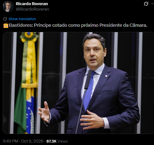 leandroruschel's tweet photo. Poxa, imagina o Brasil sair de uma criatura do pântano político como Hugo Motta para alguém da estatura moral e intelectual do @lpbragancabr na presidência da Câmara dos Deputados? https://t.co/gG9NLVCAyE