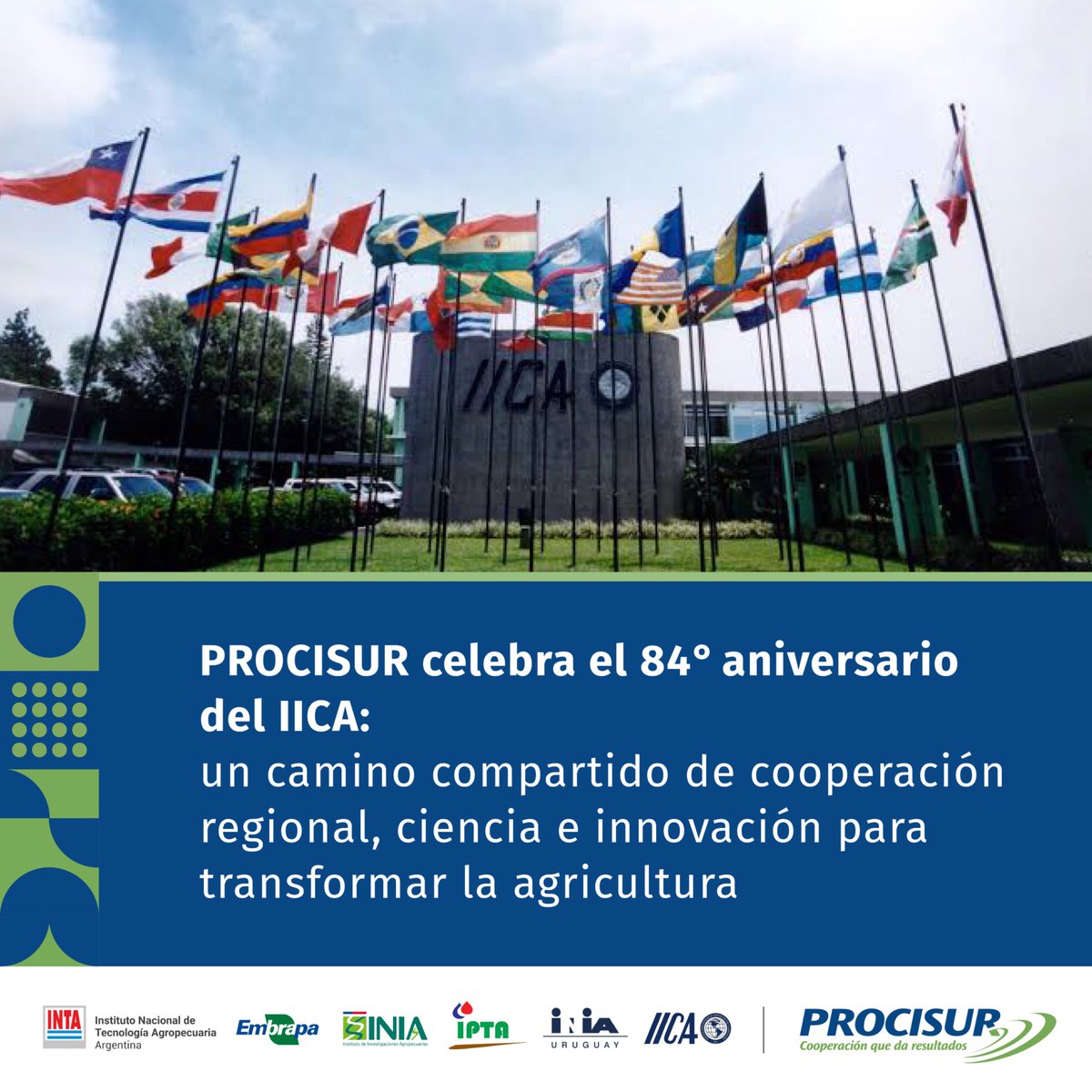 procisur's tweet photo. 🎉 Desde PROCISUR saludamos a @IICAnoticias en su 84.º aniversario.

🤝 Por muchos años más de trabajo conjunto para contribuir a una agricultura más productiva, sostenible y resiliente en las Américas.

#IICA #PROCISUR #CooperaciónRegional #Agricultura #Innovación https://t.co/SGEKEX2Pco
