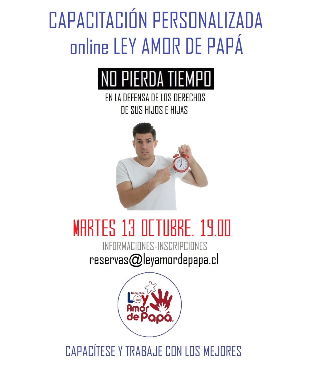 AmordePapa's tweet photo. Cada minuto que pasa, cada hora, cada día la DESVINCULACIÓN que se genera con sus hijos puede llegar a causar un DAÑO IRREPARABLE para ellos y para usted

Le invitamos accionar bien informado y capacitado en defensa de derechos de sus hijos y los suyos:
reservas@leyamordepapa.cl https://t.co/ur3Cd0jKNZ