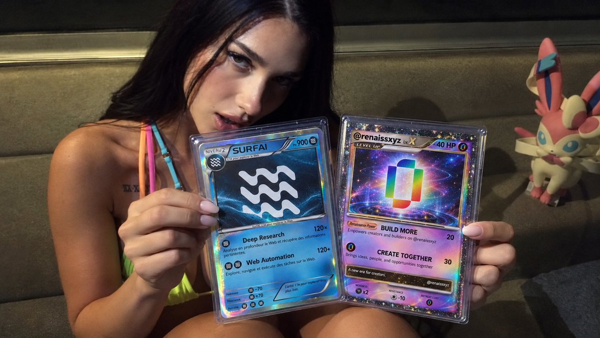 moc_tx89's tweet photo. help you dig into the onchain collecting ecosystem!!! 

because what's a legendary AI without some legendary cards to research?

collaboration @SurfAIHQ  x @Renaissxyz 

Ask Surf → "What does Renaiss do and how does onchain collectible cards work?"

even if my HP is barely enough to survive a mild breeze