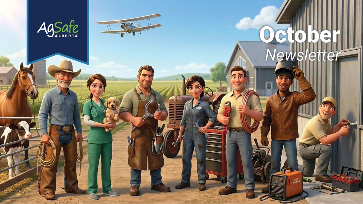 AgSafeAlberta's tweet photo. Harvest is taking longer than usual this year, meaning it's all hands on deck. Make sure everyone stays up to speed on the latest safety resources by reading this month's newsletter: https://t.co/y4yqXrL8V8
#FarmSafety #ContractorManagement #AgSafety #AlbertaAg #AbAg https://t.co/HkHrKzpPFB