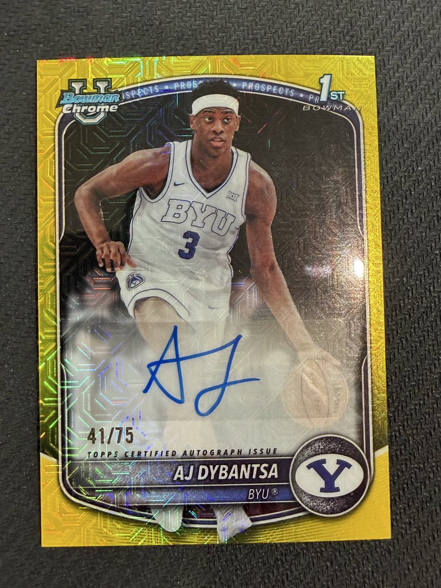 chest's tweet photo. @skunkapecards Yeah not crazy about the mix of college + women’s. Modern junk wax imo. 

Ripped 10 of those Megas and luckily hit this @AJ_Dybantsa so at least covered my costs for once https://t.co/FJrXdhS2EG