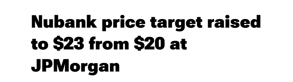 LorenzoBolsa's tweet photo. 🚨 JPMORGAN SUBE $NU  A US$23.
ㅤ
No es solo un cambio de target.
ㅤ
Después del repricing de Brasil, JPMorgan:
ㅤ
• mantuvo Overweight
• subió earnings estimates
• bajó el cost of equity que usa para valuar al sector
ㅤ
En criollo: menos riesgo percibido de Brasil = mayor valuación para NU.
ㅤ
Hace una semana el mercado discutía Monzo en US$12. Hoy ya discute targets arriba de US$20..

Asi son los sentimientos y tambien las manipulaciones del mercado de bancos!!