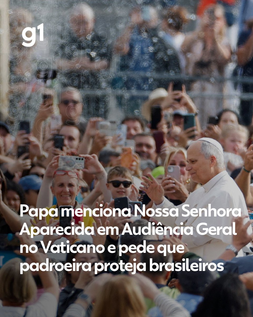 g1's tweet photo. Papa menciona Nossa Senhora Aparecida em Audiência Geral no Vaticano e pede que padroeira proteja brasileiros https://t.co/QBv2gHgL0B #g1 https://t.co/XqZLjVZOov