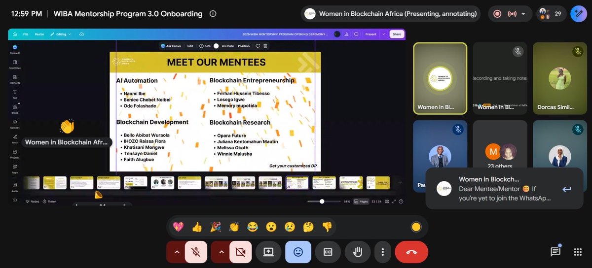 WIB_Africa's tweet photo. 🌟 WIBA Mentorship Program 3.0 is officially underway! 🚀

We welcomed our mentors &amp; mentees for onboarding, kicking off a new journey of learning, connection &amp; growth.

Here’s to showing up, learning boldly, building intentionally &amp; growing together. 💛

#WIBA #WomenInBlockchain https://t.co/eZwdnRXHSS