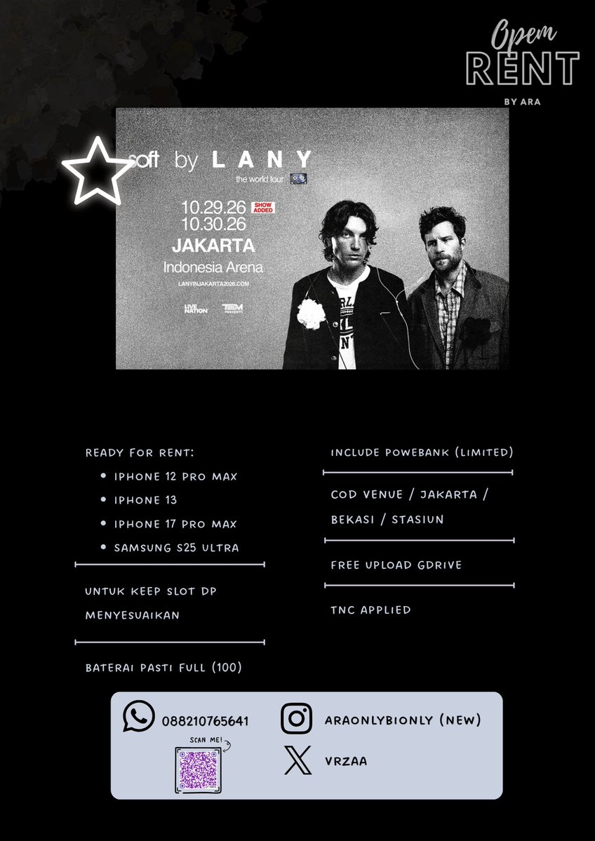 vrzaaa's tweet photo. OPEN RENT SAMSUNG S25U 
🪄 SLOT TERBATAS 🪄
SPECIAL PRICE NO OVP!!!!

KONSER LANY IN JKT

💸 prefer dp minim for keep slot
💰no deposit
🏟️ cod venue / jakarta / stasiun / bekasi
✅ TRUSTED

🌟WANT TO RENT 🌟
#zonauang https://t.co/Nv3PI3ZSXP