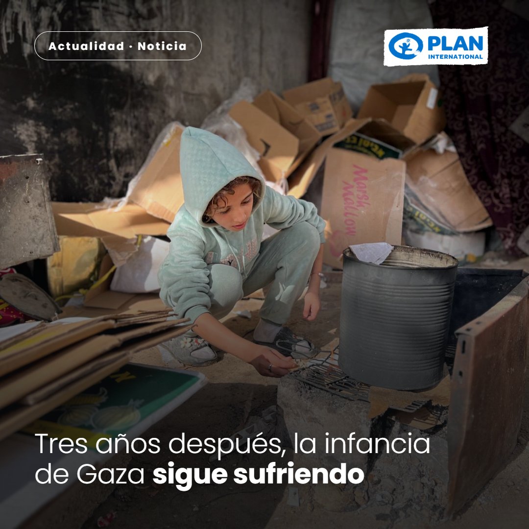 PlanInt_ES's tweet photo. Tres años después del inicio de la escalada bélica, la infancia de #Gaza sigue sumida en una catástrofe humanitaria.
Seguimos exigiendo que cesen los ataques contra la infancia palestina y la población civil y un acceso humanitario rápido y sin obstáculos.
https://t.co/zur98V9noM https://t.co/4U9sJO05eW