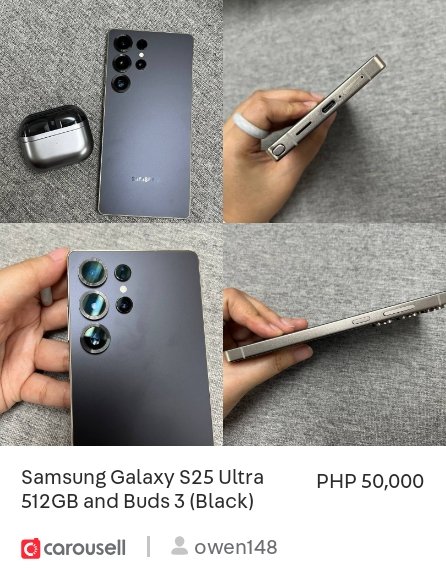 owen_twt's tweet photo. WTS LFB PH

price negotiable, meet up only

Check out 'Samsung Galaxy S25 Ultra 512GB and Buds 3 (Black)', available at PHP 50,000 on #Carousell: https://t.co/kQprJKmDzP https://t.co/MfBVjlUJh7