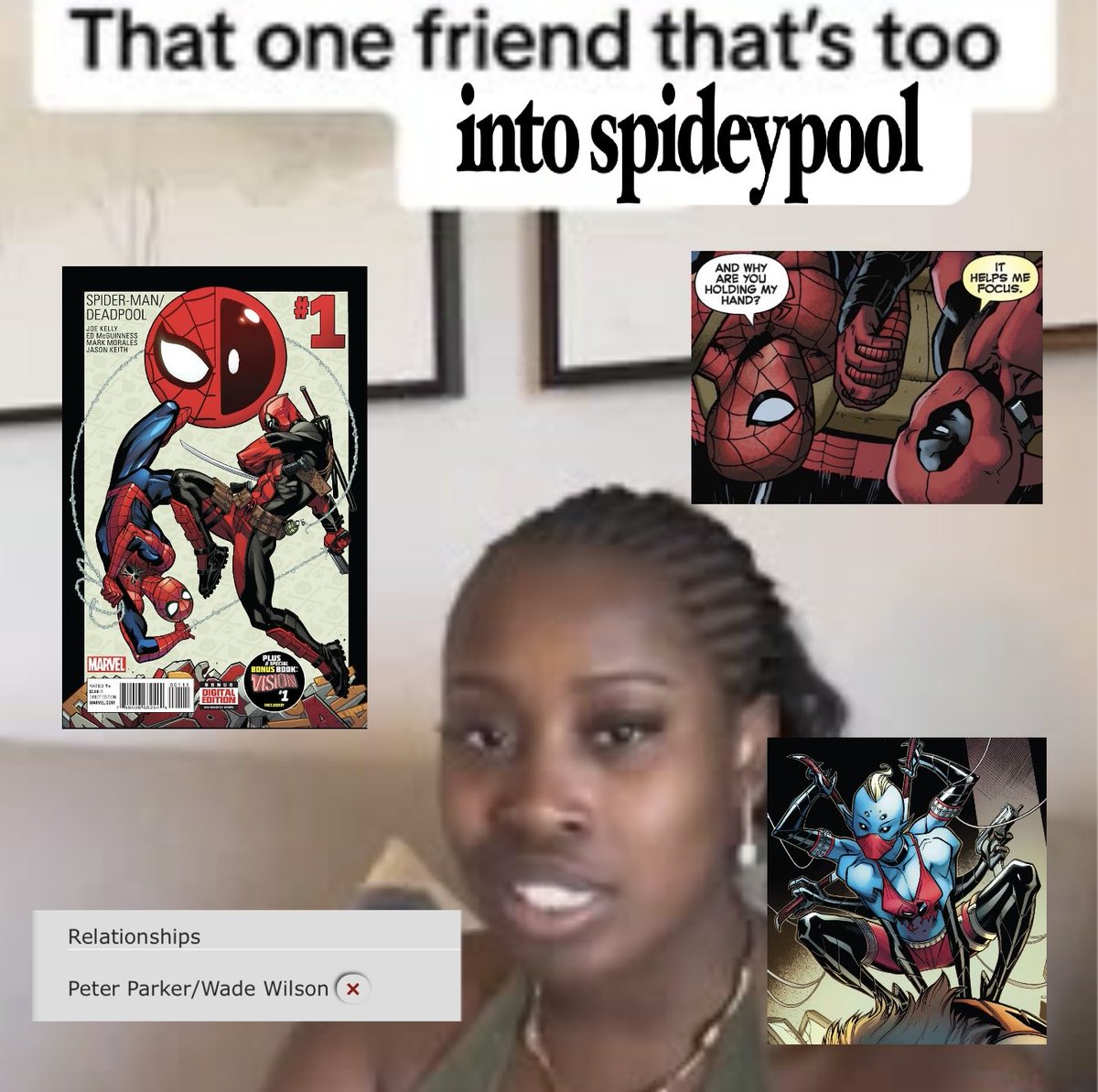 vampiresqje's tweet photo. #spideypool me i’m the friend https://t.co/1krmUYDyFY