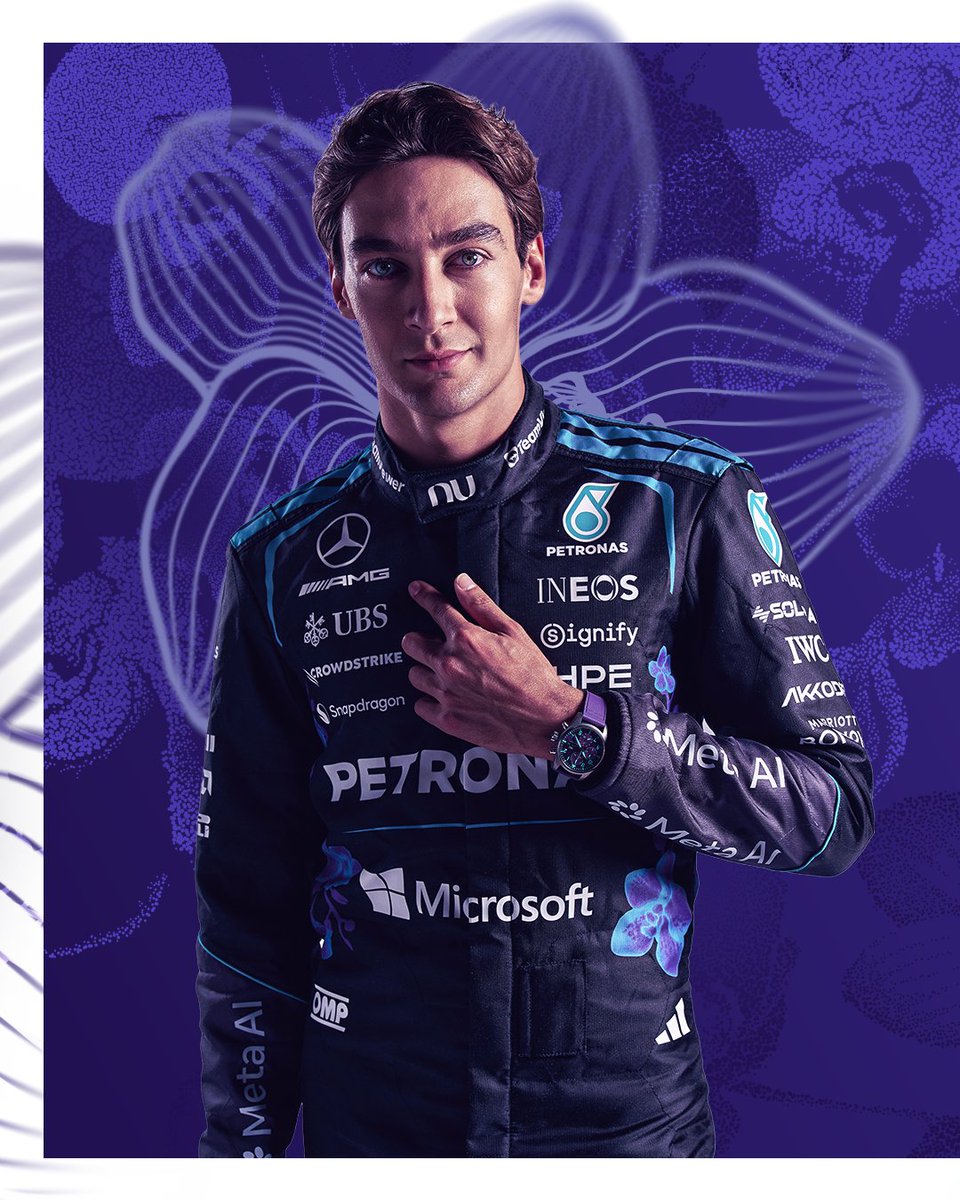 MercedesAMGF1's tweet photo. Introducing our race suits for the Singapore GP 🤩💜 https://t.co/Au3uNzgVTc