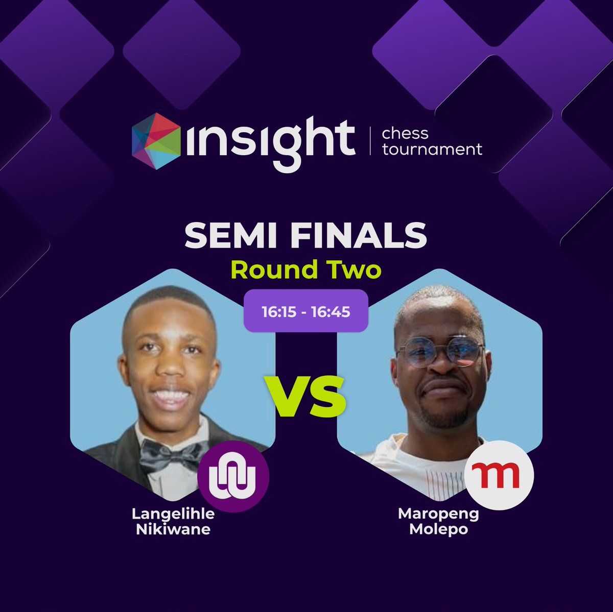 Insight_SA's tweet photo. ♟️Insight/ASSA Semi-Finals: Catch Up & Watch Live♟️

Our first finalist is confirmed! Mohamed Bhawoodien and Ayanda Masinga went head-to-head in the opening semi-final of the Insight/ASSA Chess Tournament, with the winner securing their place in the final.

Missed the match? Catch the replay on our YouTube channel to see who made it through!

Next up: Langelihle Nikiwane takes on Maropeng Molepo in the second semi-final. Join us live on YouTube from 16:15 to 16:45 to see who secures the remaining spot in the final!

📺 Catch up and watch live: https://t.co/jlC1iCb9am

#InsightASSAChessTournament