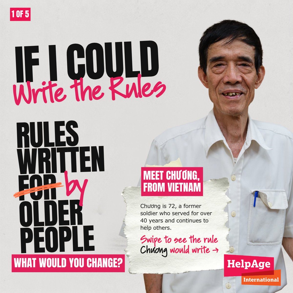 HelpAge's tweet photo. At 72, Phạm Huy Chương believes older people should be respected, valued and able to continue contributing to society.

His story shows why older people's voices must help shape the UN Convention on the Rights of Older Persons.

Read his story: https://t.co/jYBvW1iVKf https://t.co/6ZCvDQiDUG