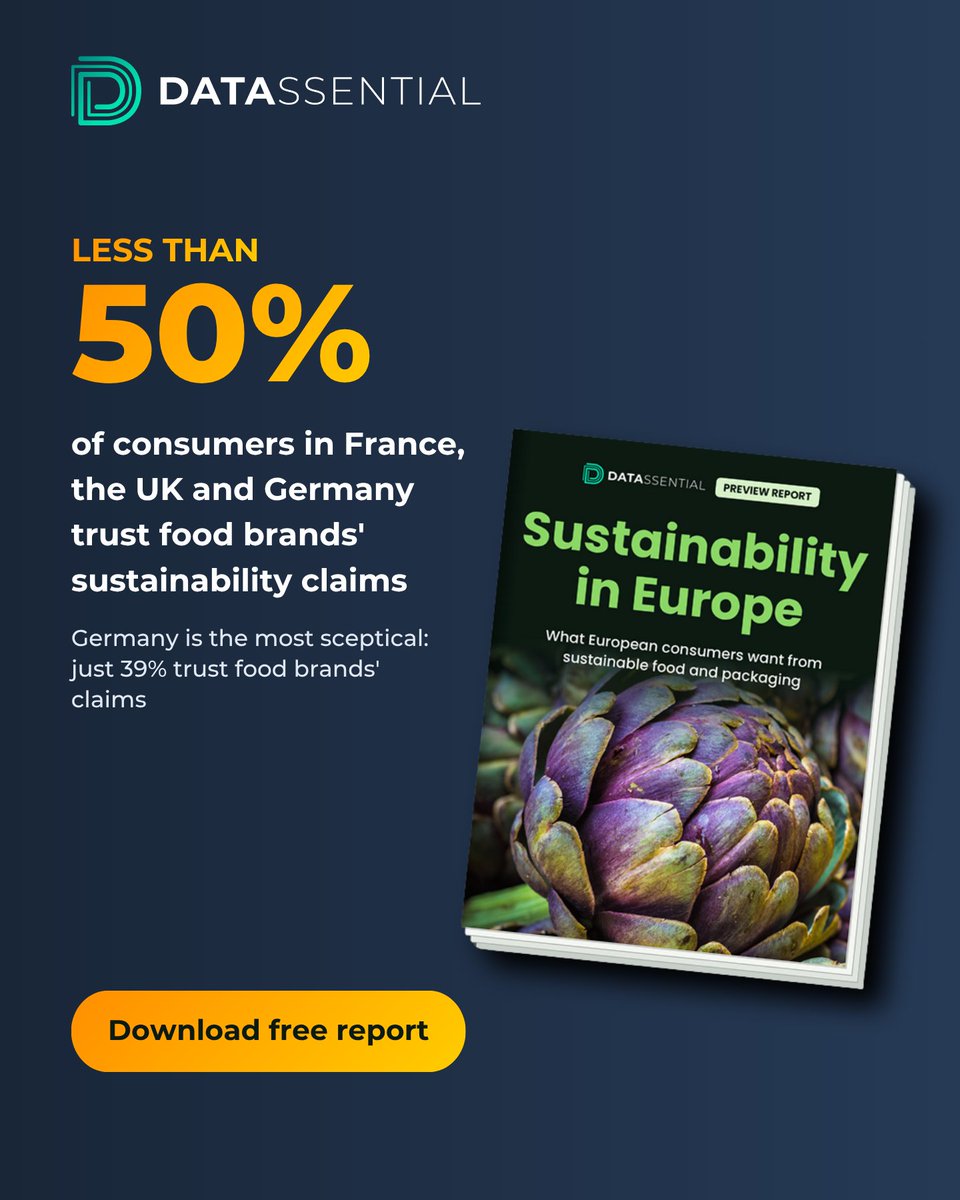 Datassential's tweet photo. How much of your sustainability messaging do your customers actually believe?

Our new Sustainability in Europe preview report is out now. Download it for free at: https://t.co/POHFPPppFp https://t.co/KHtdIcqjHL