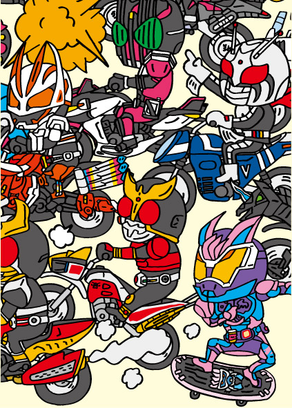 KamenRiderStore's tweet photo. 仮面ライダー生誕55周年記念
◤仮面ライダーまちがい探し実施中 ✅◢

難しすぎるまちがい探しでおなじみのイラストレーター「THE ROCKET GOLD STAR」さんとのコラボが実現❗️ 🏍️🚀
#仮面ライダーストア と #ゼッツファイナルステージ ではイラスト全体が見えるチラシを配布中🗺️
10/16（金）からはオリジナルグッズも発売🥳✨

本日はまちがい探しイラストの一部の9⃣枚目を公開🏍️💨
計5⃣個のまちがい見つけられるかな？

イラスト：THE ROCKET GOLD STAR

【チラシ配布場所】
・仮面ライダーゼッツファイナルステージ各会場
・ストア各店：東京店、名古屋店、石巻出張所、太秦映画村、新潟東映ホテル
・ポップアップ：博多マルイ、心斎橋パルコ

※配布場所は予告なく追加、変更となる場合がございます。
※配布数には限りがございます。既に配布終了している場合がございます。

#ザロケットゴールドスター
#まちがい探し
#仮面ライダー生誕55周年