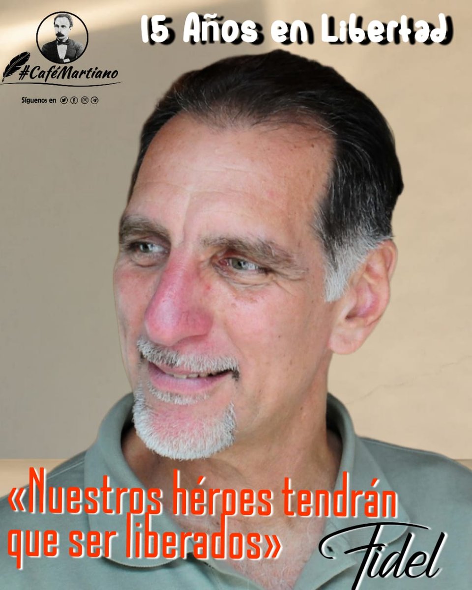 cafemartiano's tweet photo. Buenos días 🇨🇺 #CaféMartiano
15 años en libertad. René González Sehwerert en el primero de los Cinco Héroes cubanos en ser liberado de la prisión donde estaba recluido injustamente en Estados Unidos.

✍️"Esos son héroes; los que pelean para hacer a los pueblos libres..." https://t.co/7jkqyGYTSV