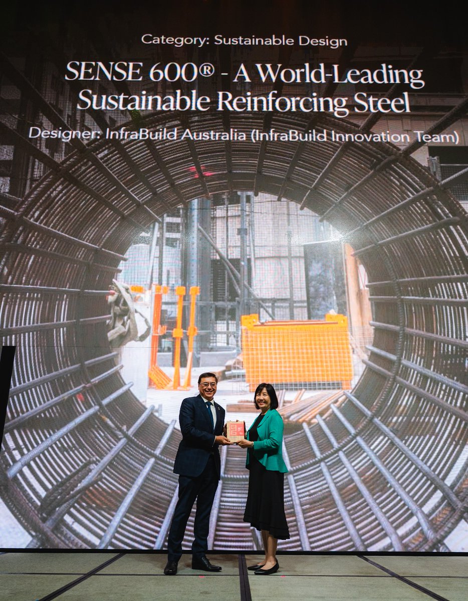 InfraBuild_Aust's tweet photo. Platinum recognition for SENSE 600® 

Our Australian-made reinforcing steel has become the first Australian entry to receive a Platinum SG Mark at the 2026 Singapore Good Design Awards.

A fantastic recognition for Australian innovation.

Read more: https://t.co/qvsMcDZzFs https://t.co/mUAZnZRIrC