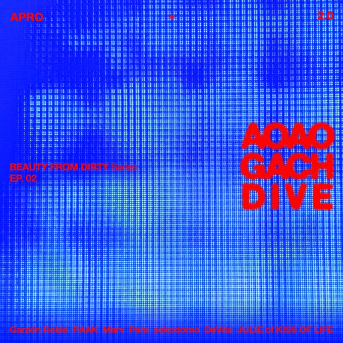 A blue digital mosaic background with red text reading 'AOAO GACH DIVE' from the 'BEAUTY FROM DIRTY Series EP 02' by APRO.