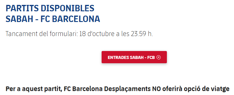 FCBGRADA's tweet photo. Ja esta disponible el desplaçament europeu contra el Sabah.

El preu es de 7.5 euros.

Podeu deixar el numero de solicitud per aquí. https://t.co/2lrr3leunn
