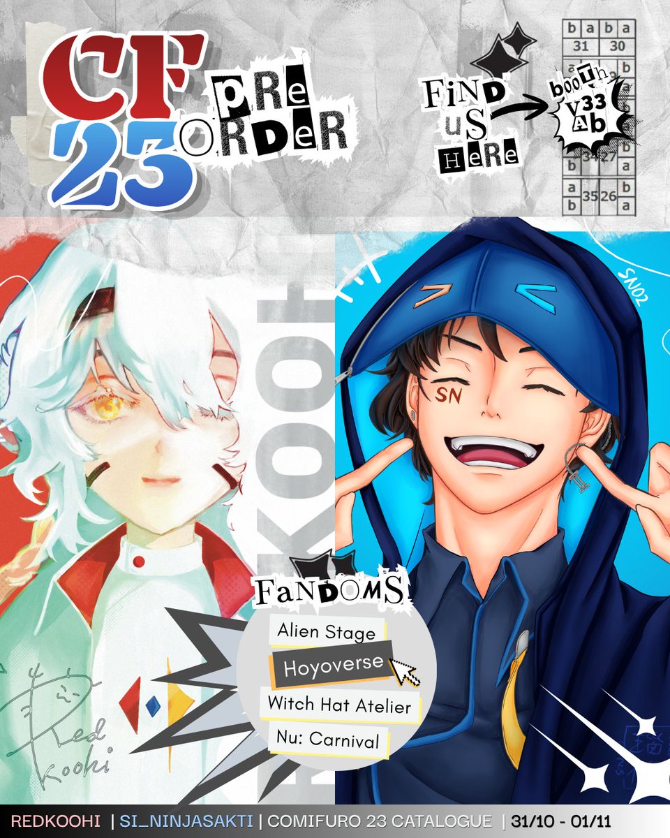 si_ninjasakti's tweet photo. Hiyaa!
I will be at CF23! YAY!🥳 
I will be at V-33 "Federasi MBG (My Bias is Gacor)"🤭for BOTH DAYS with my boothmates!

Pre-Orders for CF23 are open for PICK-UP ONLY!
Pre-Order period: 07-17 Oct 2026
#comifuro23 #comifuro23catalogue

Scan QR code or use this link for PO https://t.co/YLVieRgBpX