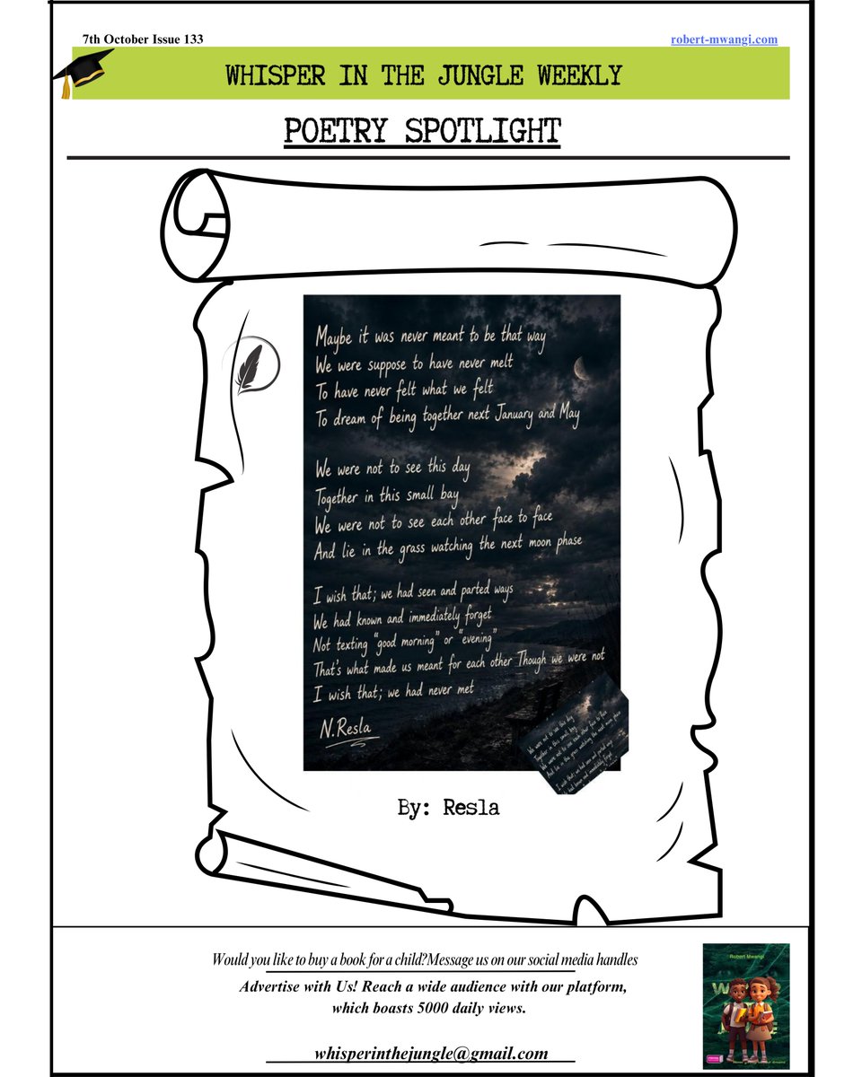 WhisperJungle's tweet photo. How to succeed as a writer in Kenya. Are you a writer, poet, or book lover in Kenya? Here is your Weekly Newsletter. Join our community of passionate readers, writers, and poets as we explore the world of words.
#WhisperInTheJungle #OurCommunity #LiteraryCommunity https://t.co/RAvU4kzX22