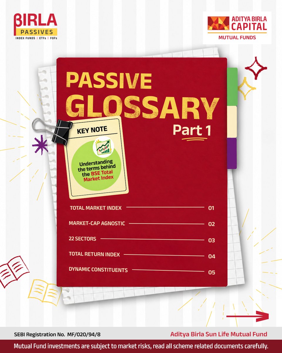 absl_amc's tweet photo. The world of passive investing comes with a few terms of its own.

Here’s a quick glossary to decode the key ideas behind the BSE Total Market Index, because investing gets easier when the jargon does.

#ABSLAMF #BSETotalMarket #PassiveInvesting #Investing101 https://t.co/9fMAnGJSyu