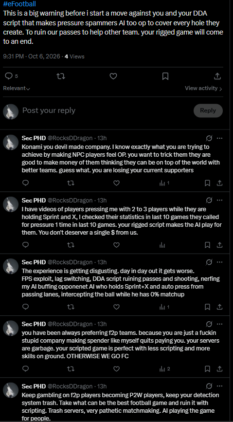 RocksDDragon's tweet photo. @play_eFootball Side note: Their customer support, closes tickets with templates to appear working hard infront of their managers. Disgusting company. https://t.co/JtW7siZQEH