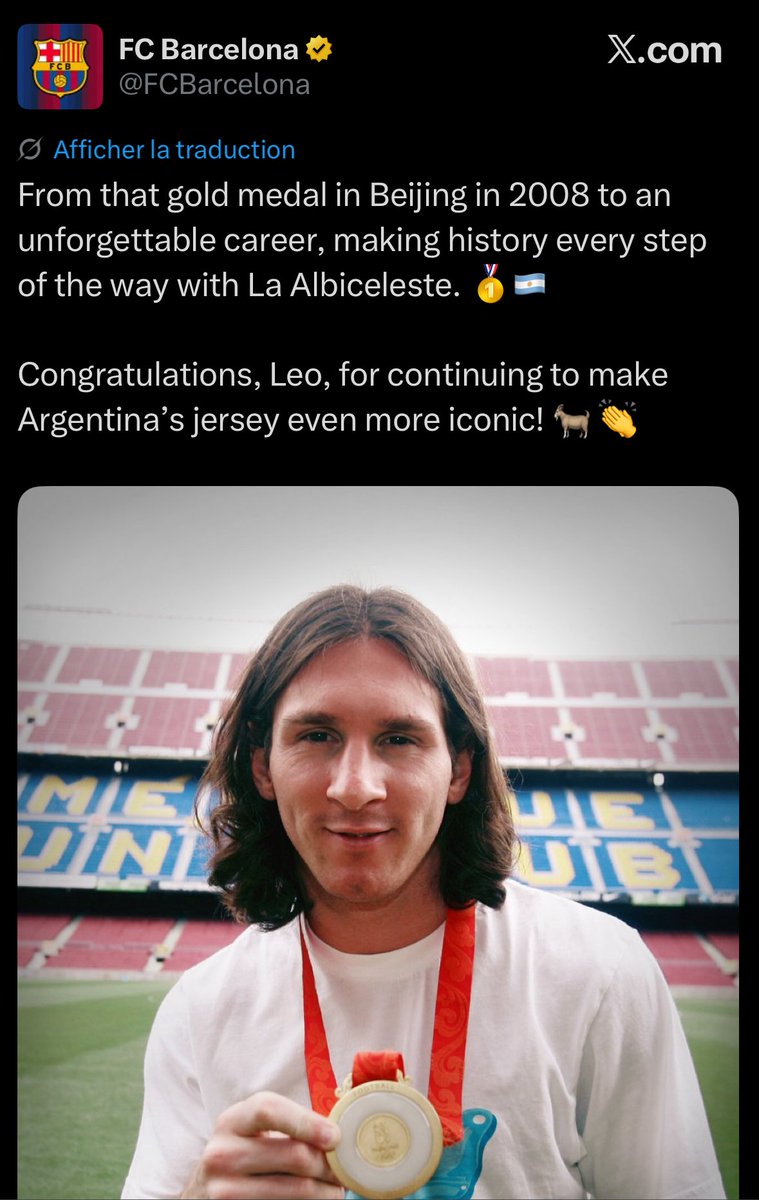 ActuFoot_'s tweet photo. 🚨🚨 L’HOMMAGE DU FC BARCELONE À LIONEL MESSI 🇦🇷 👇💙❤️

« De cette médaille d’or à Pékin en 2008 à une carrière inoubliable, tu as écrit l’histoire à chaque étape avec l’Albiceleste. 🥇🇦🇷

Félicitations, Leo, pour avoir continué à rendre le maillot de l’Argentine encore plus mythique ! 🐐👏 »

📲 @FCBarcelona