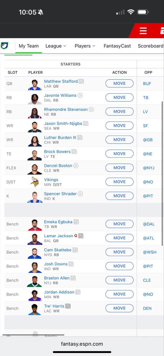 Luke_Nukem01's tweet photo. @gRankFantasy Dude, I’ve made a few changes, is this the right line up? I’m almost tempted to start Harris given his match up… https://t.co/X1cfLZi6t2
