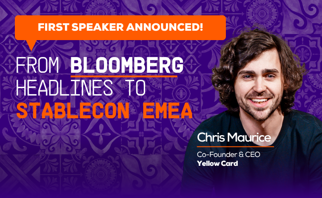 thestablecon's tweet photo. Co-Founder & CEO of @yellowcard_app, @chrismaurice, is taking to the stage at Stablecon EMEA 2027 🎉

Chris leads Yellow Card, one of the world’s largest and most impactful stablecoin companies, helping banks and businesses in emerging markets manage stablecoins and make payments across USD and 50+ local currencies.

Want to know what it takes to make stablecoin payments work across borders? Chris brings firsthand experience.

Hear directly from Chris in Lisbon. Grab an Early Bird pass and save €700 before prices increase this Friday, 9 October.

Stablecon EMEA
📍 Lisbon, Portugal
📅 14-15 April 2027