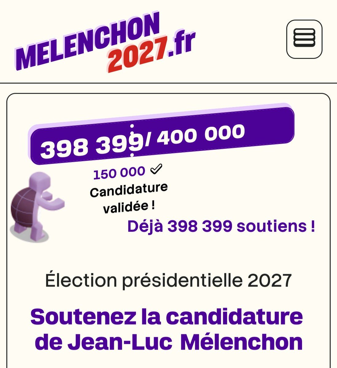 CharlotteLeducV's tweet photo. Nous atteindrons bientôt la barre des 400 000 parrainages citoyens à la candidature de @JLMelenchon !

Signez et faites signer : https://t.co/Dxma09d2kQ https://t.co/4bgbdYRVeu