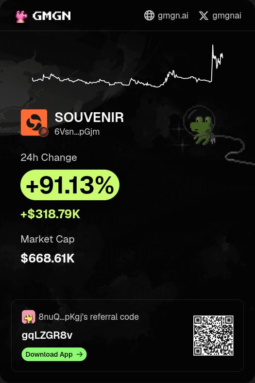oyogaema's tweet photo. $SOUVENIR is making waves 👀 Check it out on #GMGN! https://t.co/qE5nmOLjf4 https://t.co/ObksSwaG5o