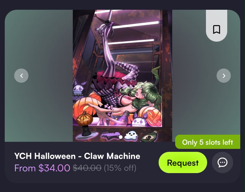 RonaRayaStudio's tweet photo. Anywayy, our Halloween Claw Machine YCH is officially open! 🎃

We’re opening only 5 discounted slots for this Halloween special ✦
Get your character trapped inside the claw machine 👀

🎃 $40 → $34!!!
🎃 5 slots only
🎃 Available on VGen https://t.co/V1PEL547A5

Grab your slot before they’re gone!
#VGenComms #YCHHalloween #ArtistonX