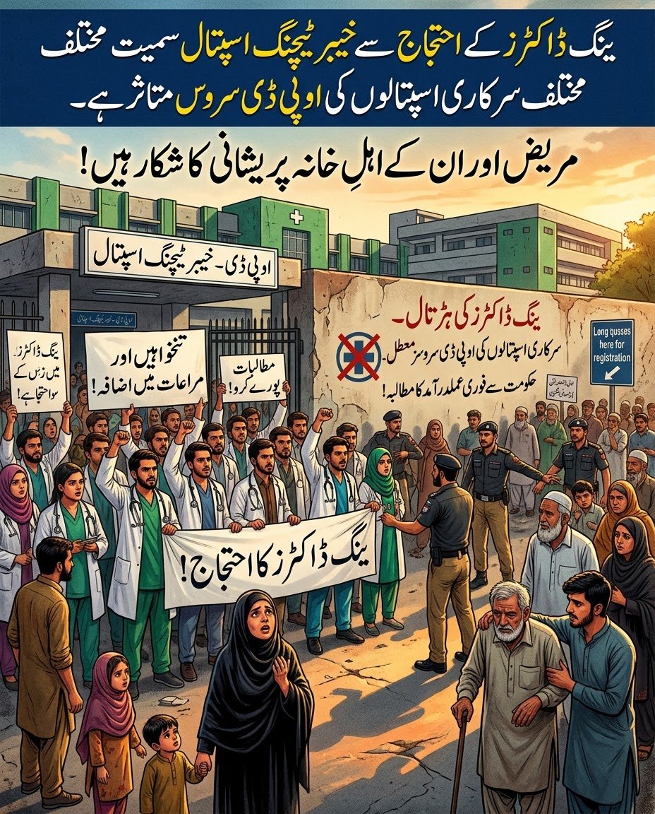 ItsRabiaSoomro's tweet photo. ینگ ڈاکٹرز کے احتجاج سے خیبر ٹیچنگ اسپتال سمیت مختلف سرکاری اسپتالوں کی او پی ڈی سروس متاثر ہے۔ علاج کے لیے آنے والے مریض اور ان کے اہلِ خانہ پریشانی کا شکار ہیں، جبکہ ڈاکٹرز حکومت سے مطالبات پر فوری عملدرآمد کا مطالبہ کر رہے ہیں۔
#ایمرجنسی_لگاو_پختونخواہ_بچاو
#خیبرپختونخواہ_لہولہان