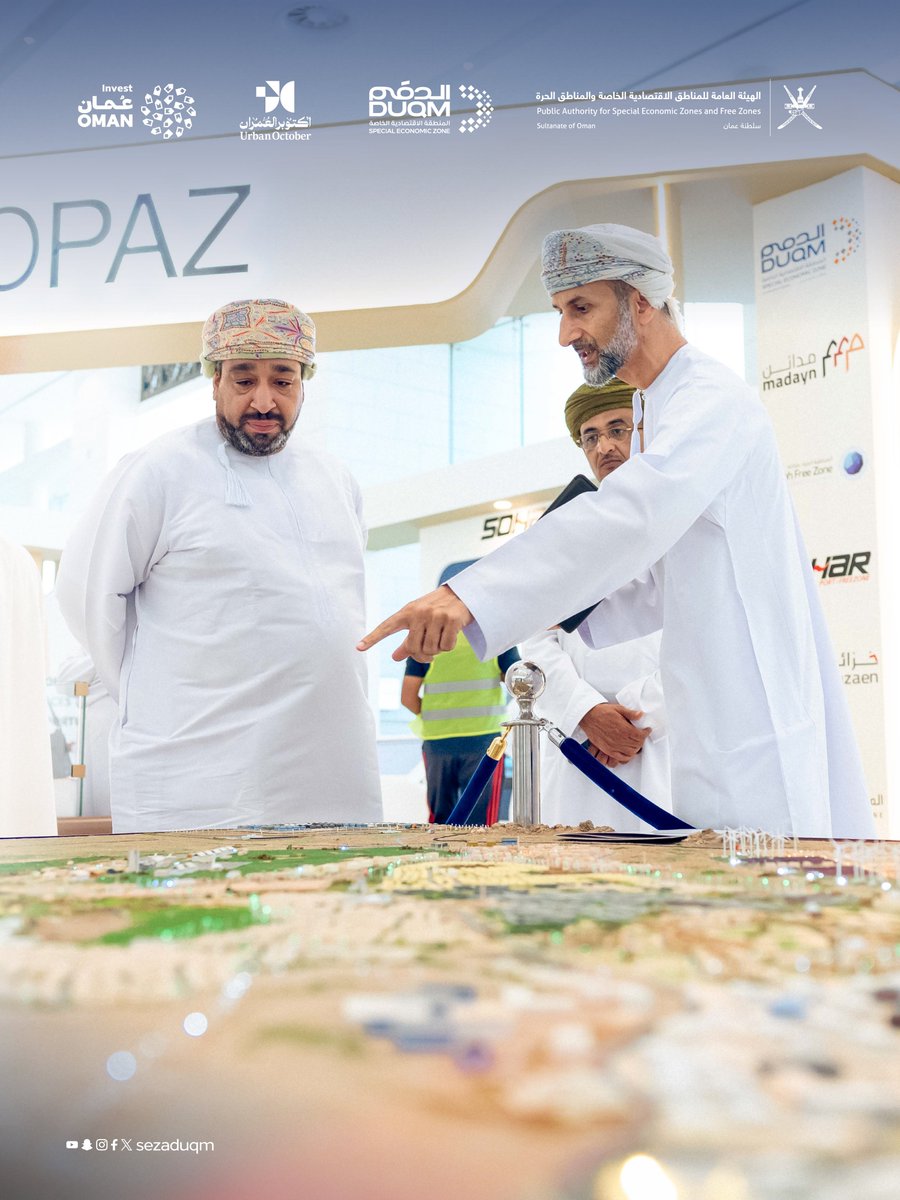 sezaduqm's tweet photo. The Special Economic Zone at Duqm pavilion at the #أكتوبر_العمران_2026 Conference and Exhibition is drawing visitors eager to learn about the “Duqm Waterfront” project and the Zone’s investment opportunities across various sectors.

Visit our pavilion and discover what Duqm has to offer through 8 October.

📍 Oman Convention and Exhibition Centre