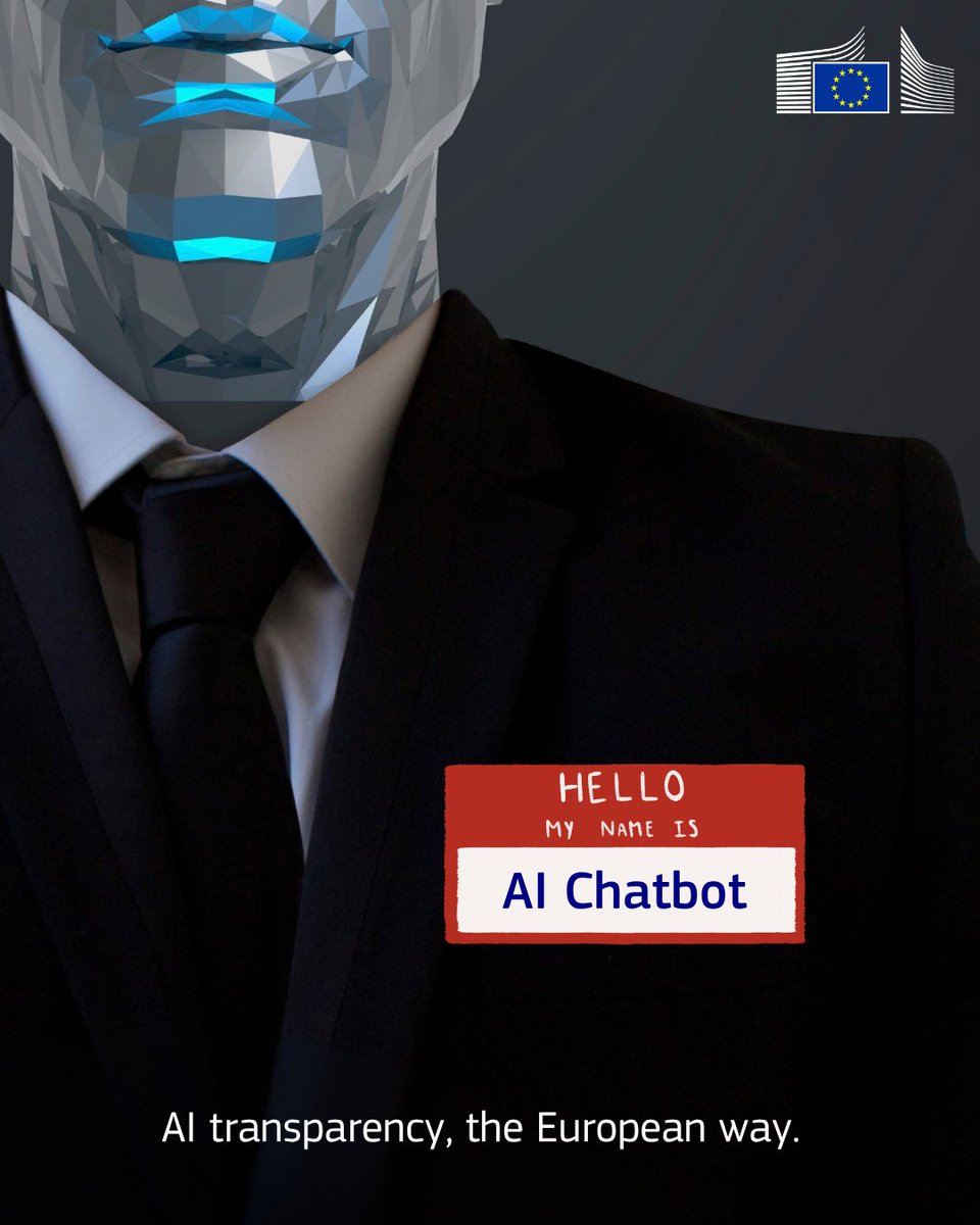 DigitalEU's tweet photo. First impressions count. Especially with AI.

The EU rules on AI transparency are making it easier to know when AI is involved.

If you’re interacting with an AI agent, the system must let you know. If it’s a deepfake, it must carry a detectable mark.

🔗https://t.co/3XfPAz3S9W https://t.co/t1DBJzHU6q