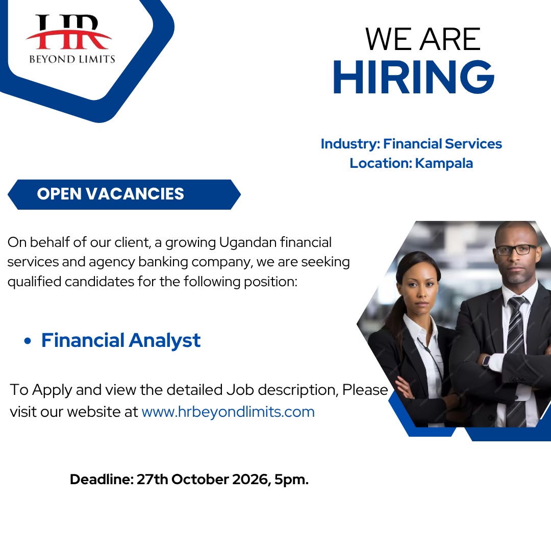 HR_BeyondLimits's tweet photo. 'Numbers don't lie, but they don't speak either.' Our client, a reputable company based in Kampala, is looking for a financial analyst to join their team. 
📩📩 Apply: https://t.co/eaODDGLUBe https://t.co/fHZxAsvTlf